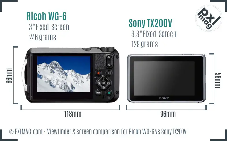 Ricoh WG-6 vs Sony TX200V Screen and Viewfinder comparison