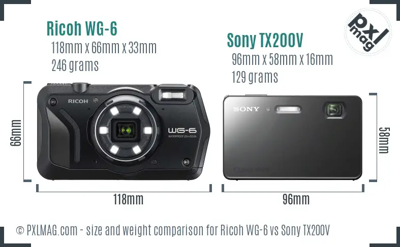 Ricoh WG-6 vs Sony TX200V size comparison