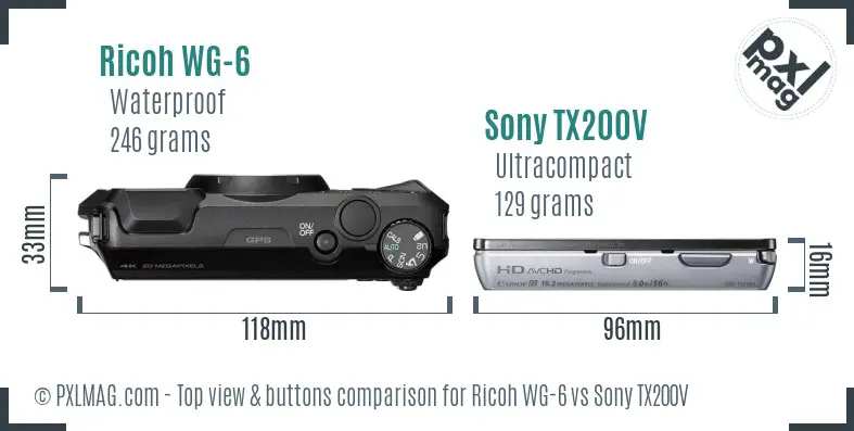 Ricoh WG-6 vs Sony TX200V top view buttons comparison