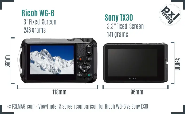 Ricoh WG-6 vs Sony TX30 Screen and Viewfinder comparison