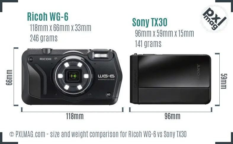 Ricoh WG-6 vs Sony TX30 size comparison