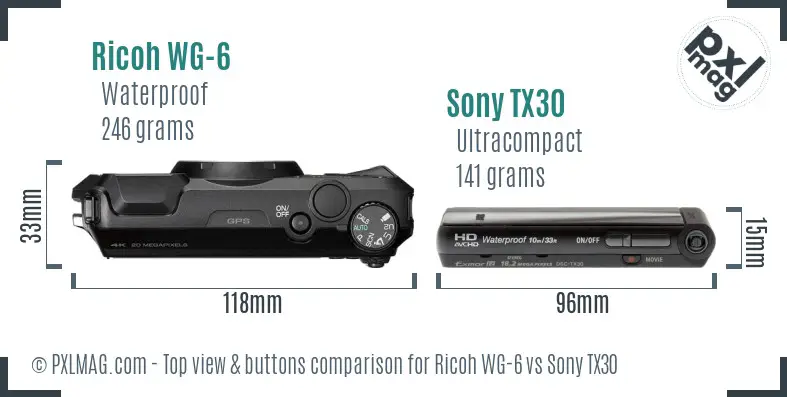 Ricoh WG-6 vs Sony TX30 top view buttons comparison