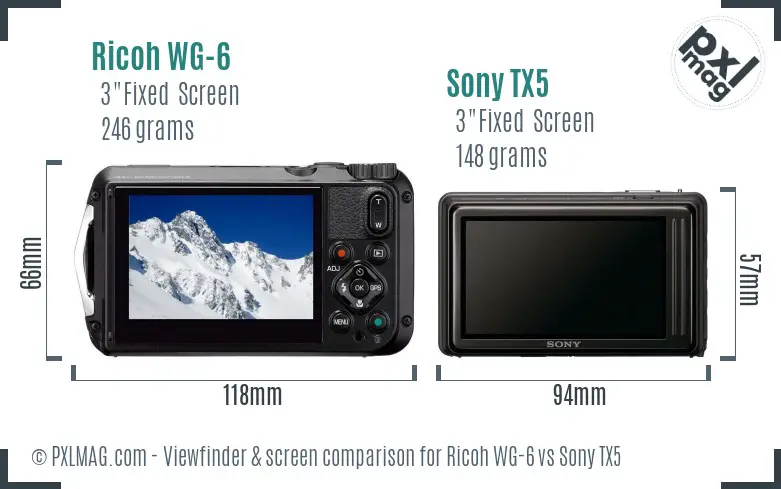 Ricoh WG-6 vs Sony TX5 Screen and Viewfinder comparison
