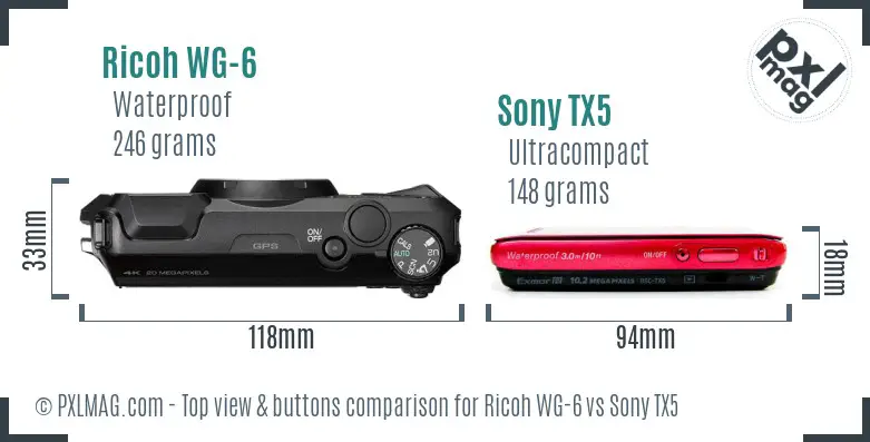 Ricoh WG-6 vs Sony TX5 top view buttons comparison