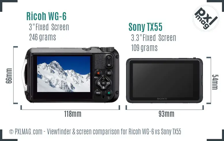 Ricoh WG-6 vs Sony TX55 Screen and Viewfinder comparison