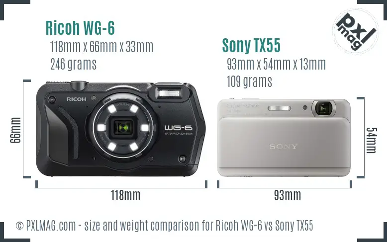 Ricoh WG-6 vs Sony TX55 size comparison