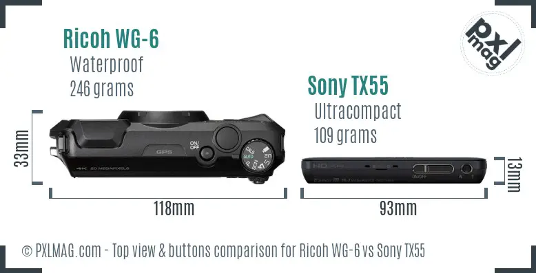 Ricoh WG-6 vs Sony TX55 top view buttons comparison
