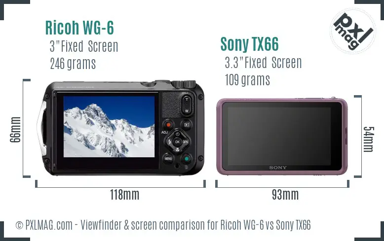 Ricoh WG-6 vs Sony TX66 Screen and Viewfinder comparison