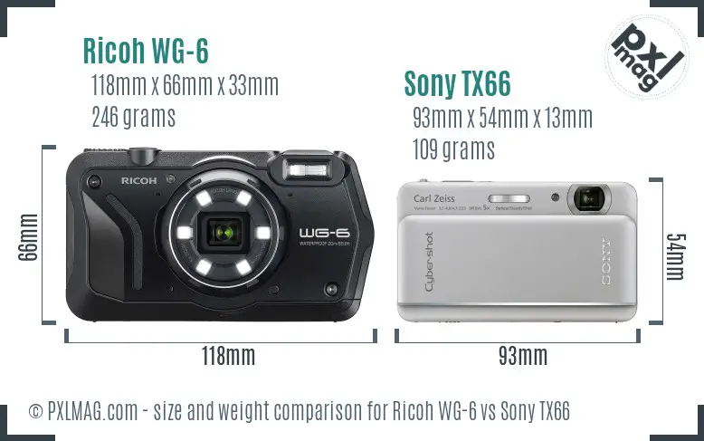Ricoh WG-6 vs Sony TX66 size comparison