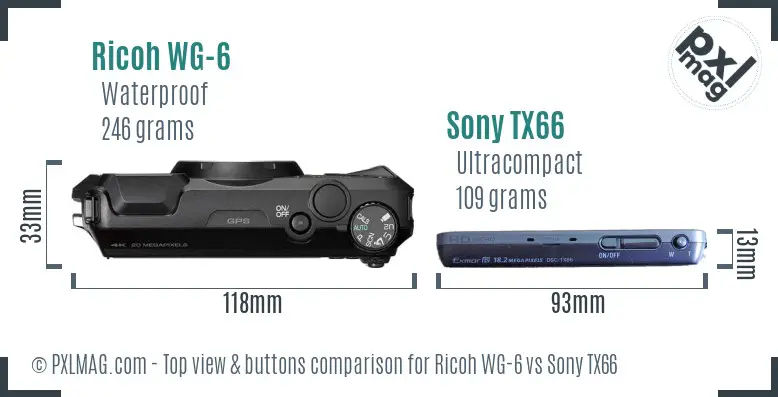 Ricoh WG-6 vs Sony TX66 top view buttons comparison