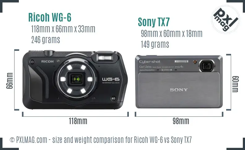 Ricoh WG-6 vs Sony TX7 size comparison