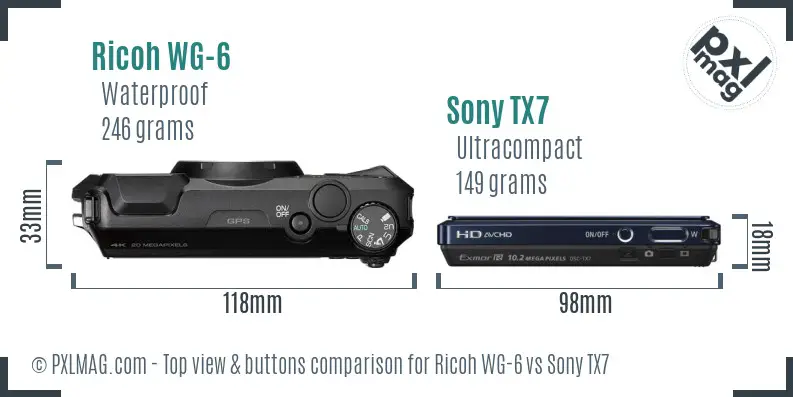 Ricoh WG-6 vs Sony TX7 top view buttons comparison
