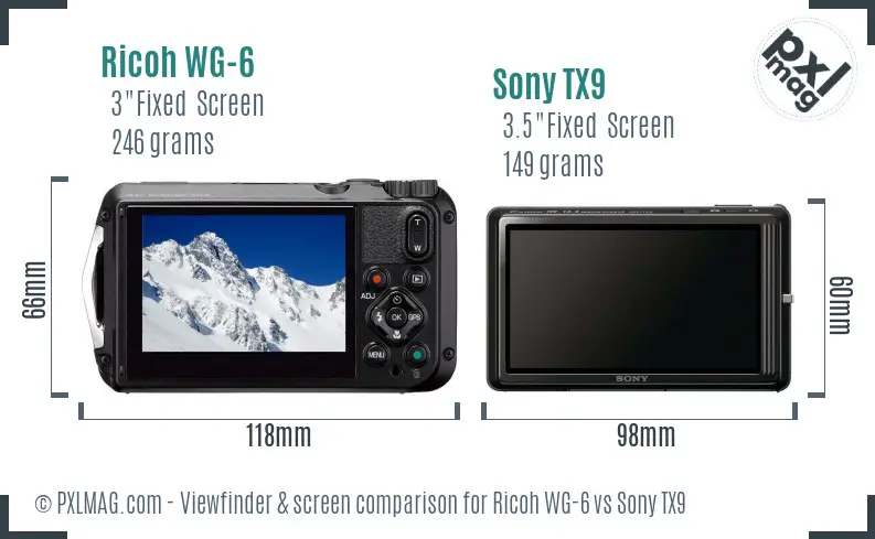 Ricoh WG-6 vs Sony TX9 Screen and Viewfinder comparison