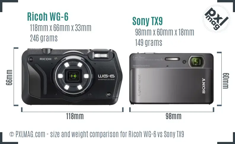 Ricoh WG-6 vs Sony TX9 size comparison