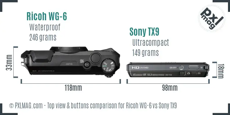 Ricoh WG-6 vs Sony TX9 top view buttons comparison