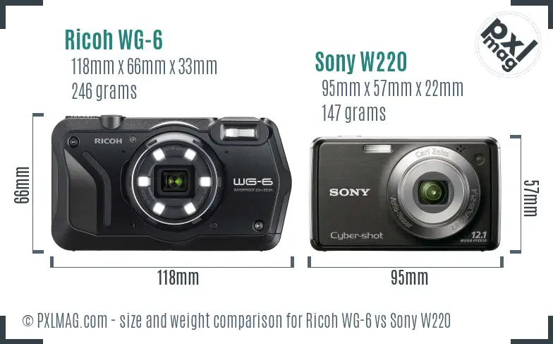 Ricoh WG-6 vs Sony W220 size comparison