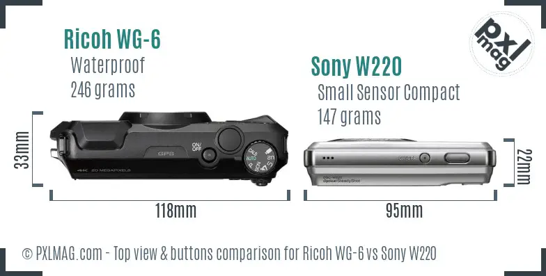 Ricoh WG-6 vs Sony W220 top view buttons comparison