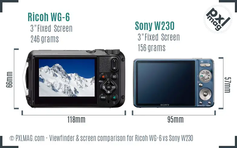 Ricoh WG-6 vs Sony W230 Screen and Viewfinder comparison