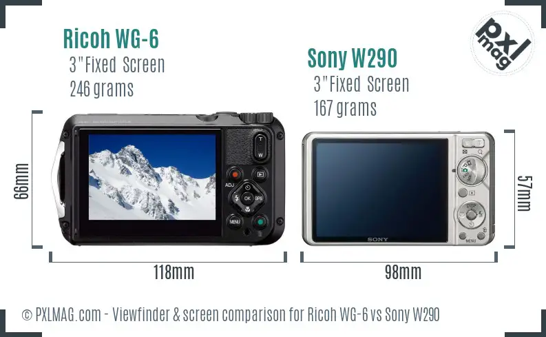 Ricoh WG-6 vs Sony W290 Screen and Viewfinder comparison