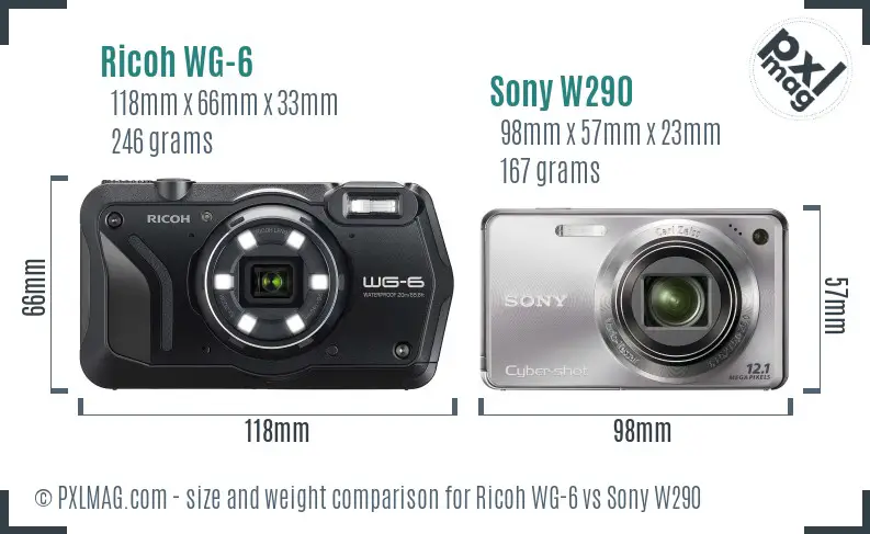 Ricoh WG-6 vs Sony W290 size comparison