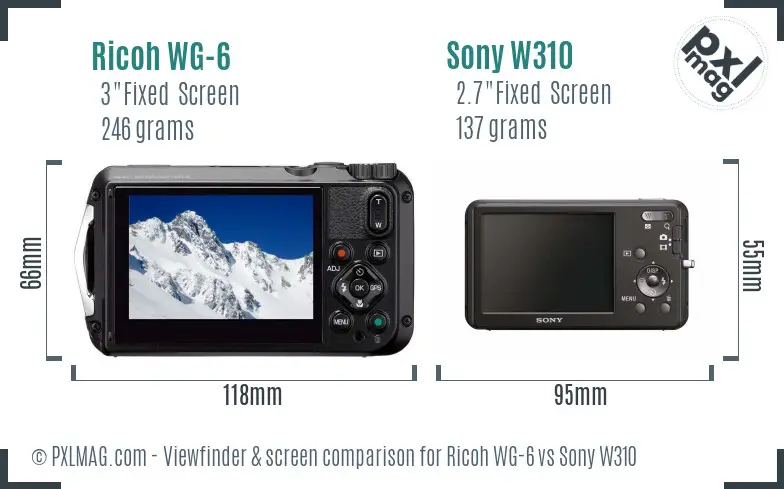 Ricoh WG-6 vs Sony W310 Screen and Viewfinder comparison