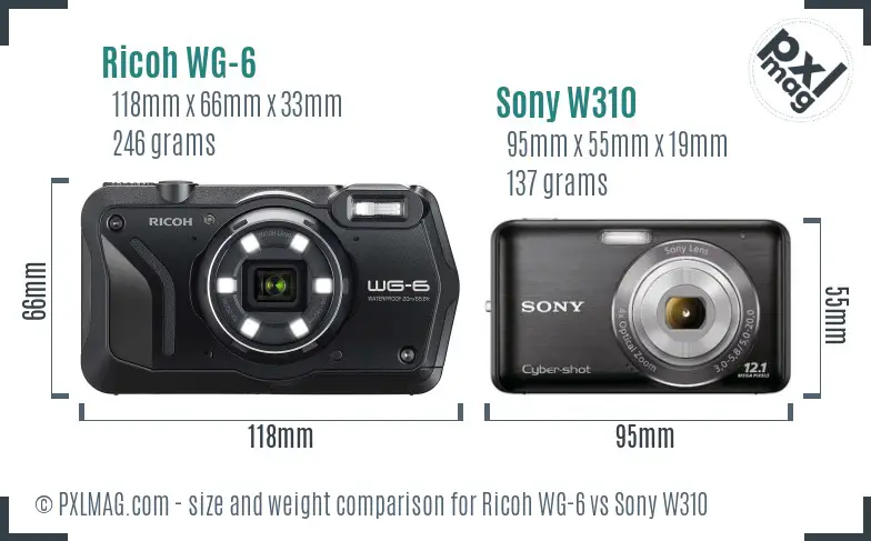 Ricoh WG-6 vs Sony W310 size comparison