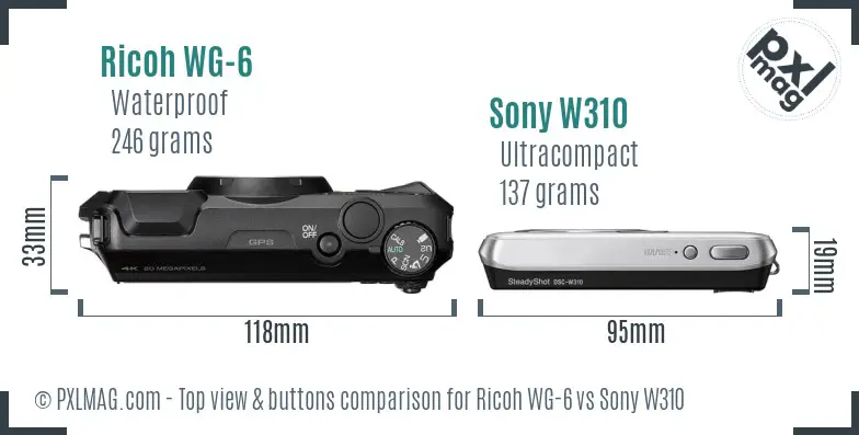 Ricoh WG-6 vs Sony W310 top view buttons comparison