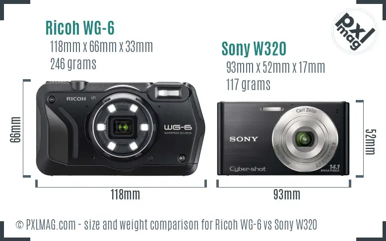 Ricoh WG-6 vs Sony W320 size comparison