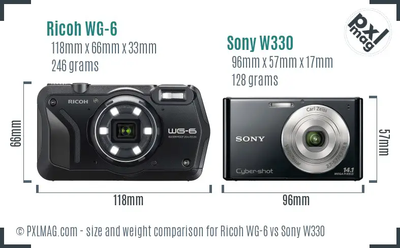 Ricoh WG-6 vs Sony W330 size comparison