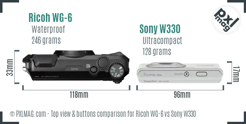 Ricoh WG-6 vs Sony W330 top view buttons comparison