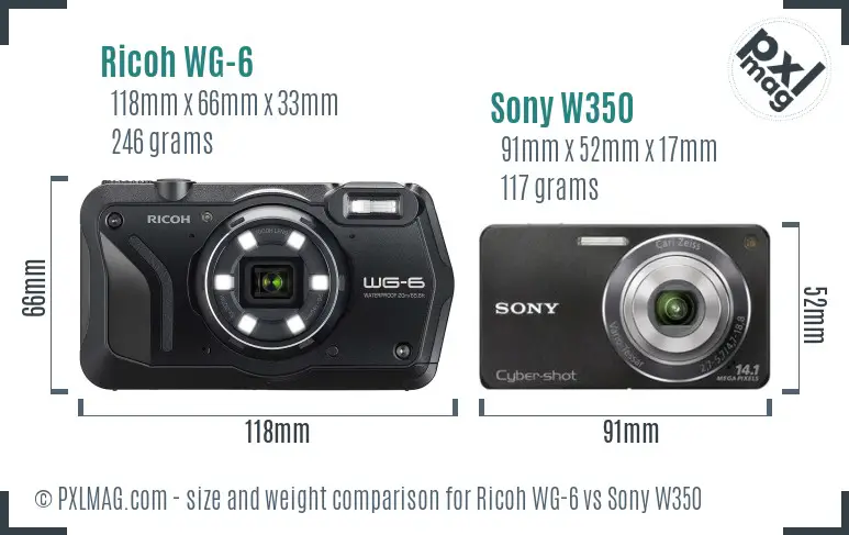 Ricoh WG-6 vs Sony W350 size comparison
