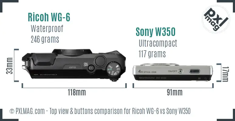 Ricoh WG-6 vs Sony W350 top view buttons comparison