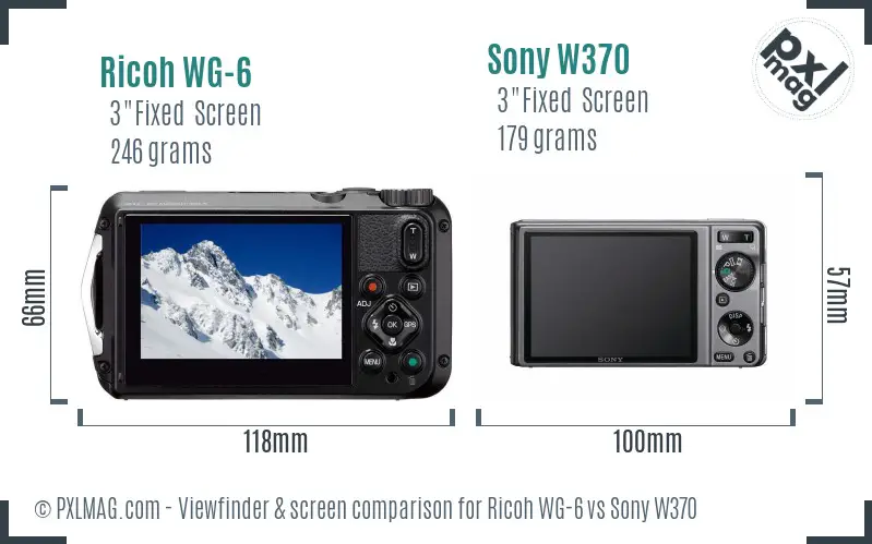 Ricoh WG-6 vs Sony W370 Screen and Viewfinder comparison
