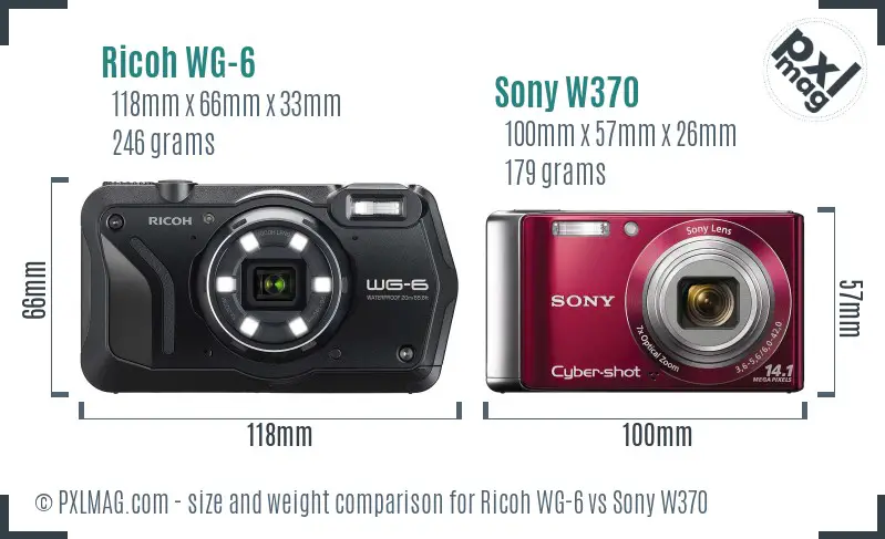 Ricoh WG-6 vs Sony W370 size comparison