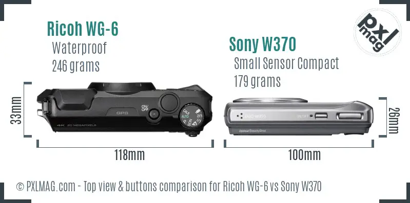Ricoh WG-6 vs Sony W370 top view buttons comparison