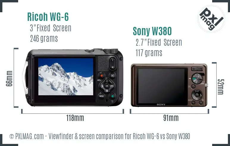 Ricoh WG-6 vs Sony W380 Screen and Viewfinder comparison