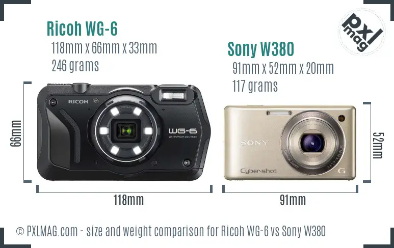 Ricoh WG-6 vs Sony W380 size comparison