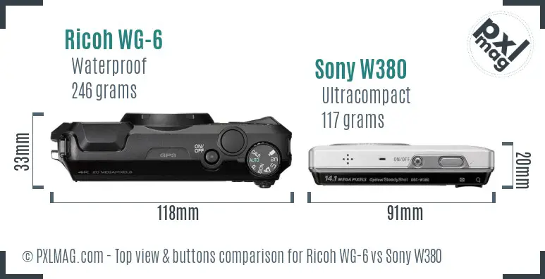 Ricoh WG-6 vs Sony W380 top view buttons comparison