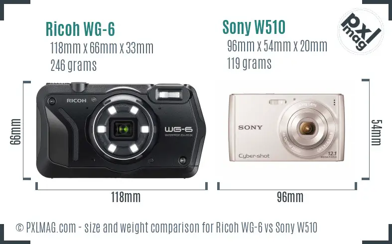 Ricoh WG-6 vs Sony W510 size comparison