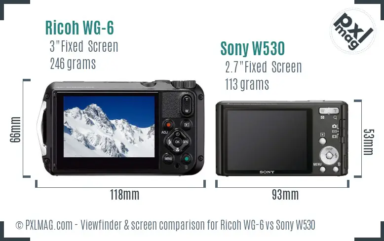 Ricoh WG-6 vs Sony W530 Screen and Viewfinder comparison