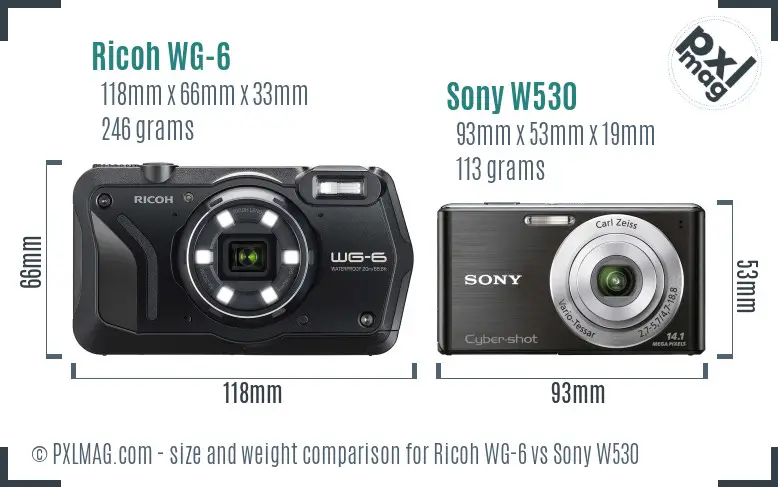 Ricoh WG-6 vs Sony W530 size comparison