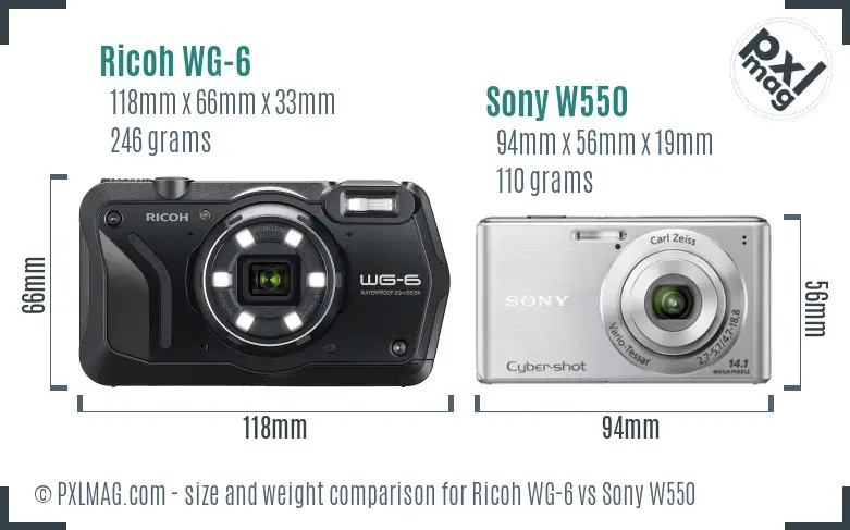 Ricoh WG-6 vs Sony W550 size comparison