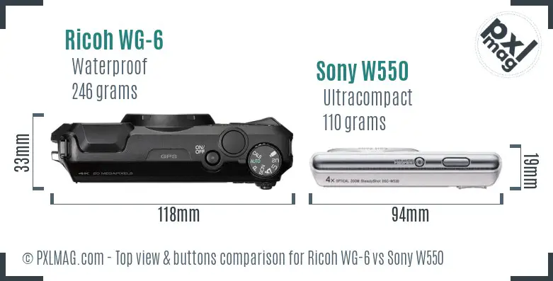 Ricoh WG-6 vs Sony W550 top view buttons comparison