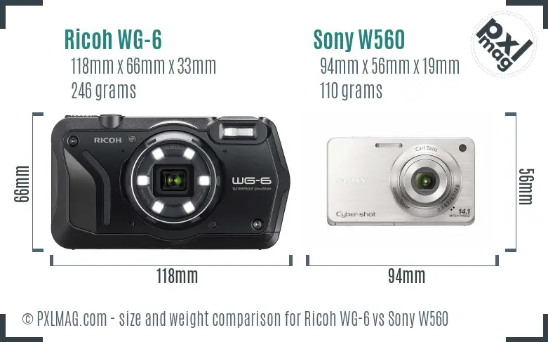 Ricoh WG-6 vs Sony W560 size comparison