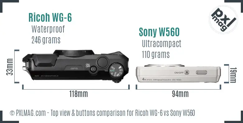 Ricoh WG-6 vs Sony W560 top view buttons comparison