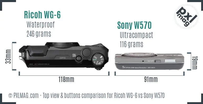 Ricoh WG-6 vs Sony W570 top view buttons comparison