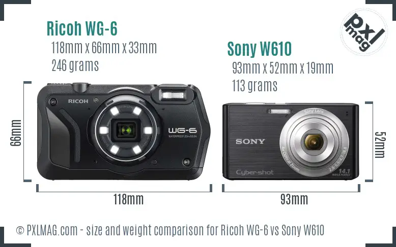 Ricoh WG-6 vs Sony W610 size comparison