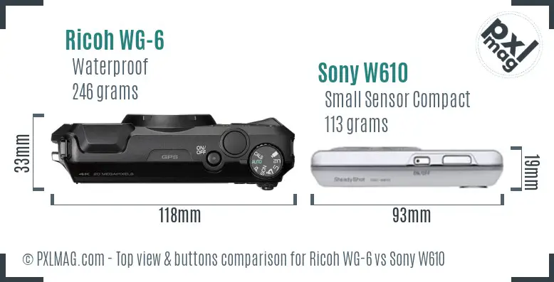 Ricoh WG-6 vs Sony W610 top view buttons comparison