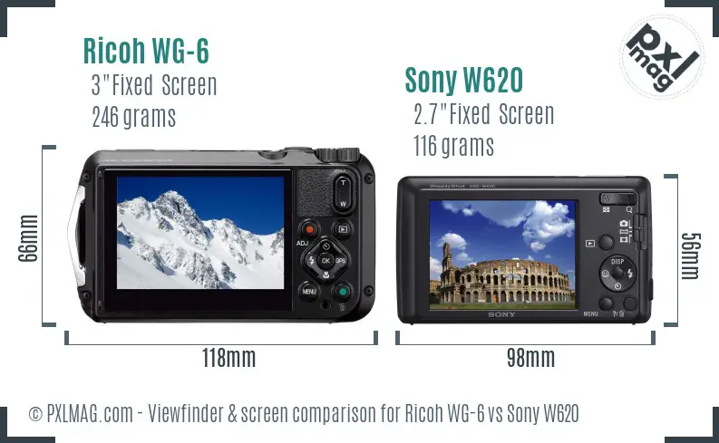 Ricoh WG-6 vs Sony W620 Screen and Viewfinder comparison