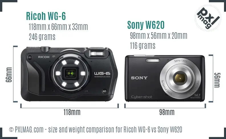 Ricoh WG-6 vs Sony W620 size comparison